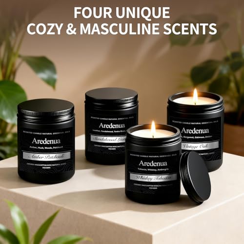 Image of Mens Candle Set - Manly Candles for Men, 4 Pack Soy Candles for Home Scented, Masculine Candle Gift Set - Includes Sandalwood Leather, Whiskey Tobacco, Amber Patchouli & Vintage Oak