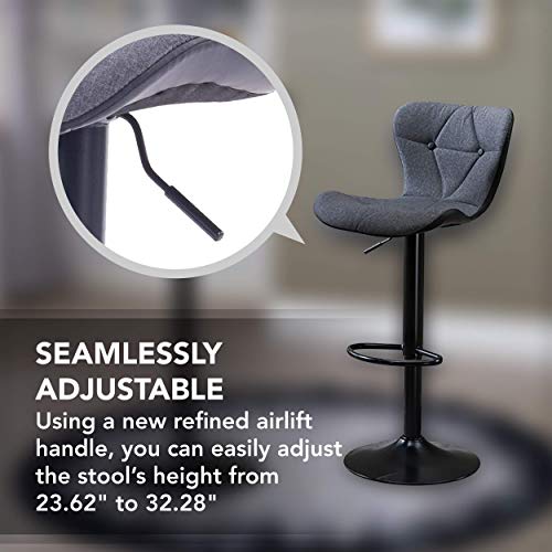 Halter Adjustable Height Stool Chairs, Counter Height Swivel Bar Stools, Diamond Stitched Pattern Bonded Leather Chair, Stools for Bar or Kitchen Counter, Barstools Set of 2, Gray and Black - Thumbnail 6