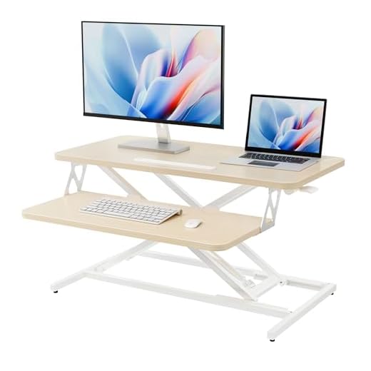 ERGOMAKER Height Adjustable Standing Desk Converter - 81cm (32 Inch) Wide Platform Tabletop Workstation - Quick Sit to Stand Desk Riser for Dual Monitors Golden Oak