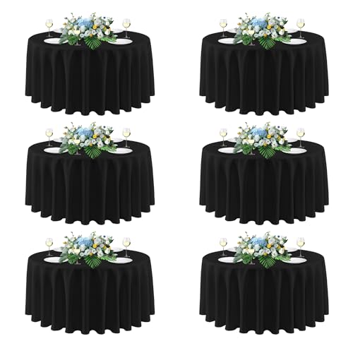 Image of sancua 90 Inch Round Tablecloths Black (Fit 30-72 Inch Tables), 6 Pack