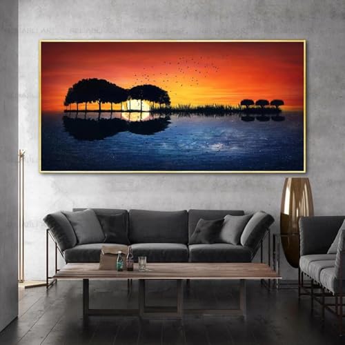 Peinture guitare abstraite de qualité supérieure et paysage d'arbre en toile 70x140