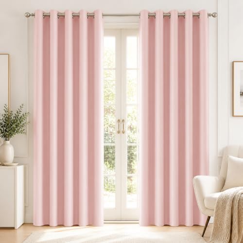 Deconovo Room Curtains, 100% Blackout Doubled Layer Curtains, Total Room Darkening, Window Drapes for Bedroom/Living Room/Little Baby/Girl/Nursery (Set of 2, Crystal Pink,W52 X L63)