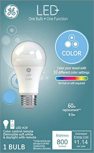 LED+ Color Changing Light Bulb with Remote Control, A19, 60-Watt Replacement, Full Color, Colored Light Bulb with 10 Color Options - Thumbnail 4