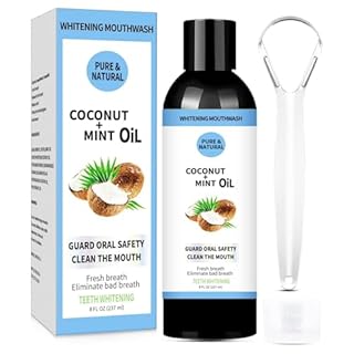 Olio Tirante con Raschietto Per La Lingua, Collutorio Naturale All'Olio Sbiancante Contiene Olio di Cocco e Menta Piperita, Rinfresca l'alito Elimina l'alito Cattivo Sbianca i Denti e Gengive Più Sane