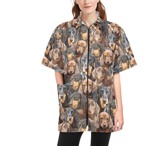 COWCUTE Dauchson Dog Print Pet Grooming Shirt, Pet Grooming Smocks Dog Grooming Jackets, Gifts for Dauchson Dog Lover