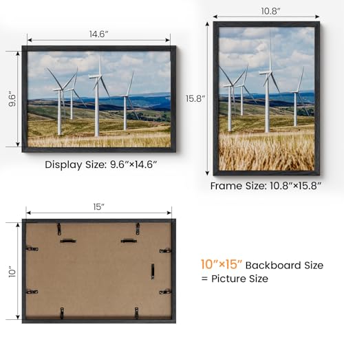 Image of 10x15 Picture Frame,Solid Oak Wood 10 inchx15 inch Photo Frame, Black Color Tempered Real Glass 10 by 15 Wooden Frames with No Mat,15x10 Picture Frames for Wall or Tabletop Display