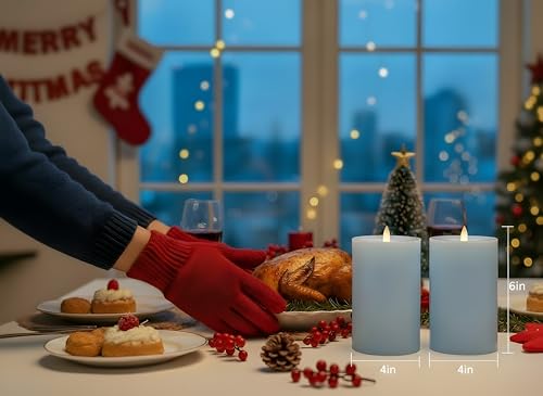 Image of Flameless Pillar Candles Flickering with Remote Timer, Battery Operated LED Candles Up to 400 Hours, 3D Moving Flame Real Wax Candles, D4 x H6, Remote Included (Ice Blue, 4inx6in)