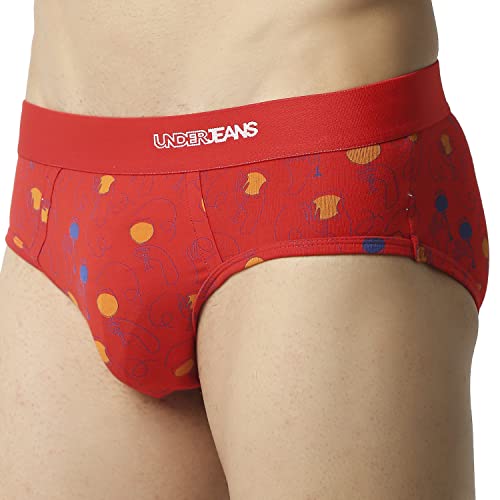 Image of Underjeans Men's Cotton Blend Briefs (UJNPBS051WHITEDKBLUE)