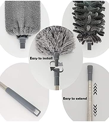 3 PCS Microfiber Dust Brush, Duster Kit with Extension Pole, Removable and Washable Fiber Brush Hand Dust Cleaning Gap dust for Ceiling Fan, High Ceiling, Blinds, Furniture, Cars 3