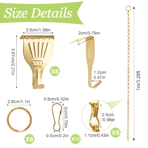 Image of Picture Rail Hooks and Chain, 6Pcs Hooks with 1M Chains, Gold