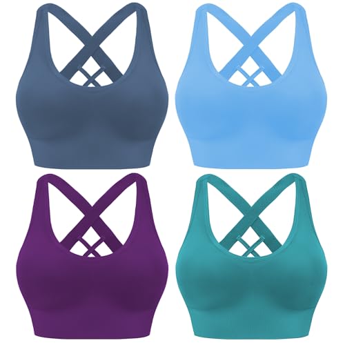 Image of Evercute Sports Bras for Women Padded Medium Support Criss Cross Strappy Bra Seamless High Impact Yoga Exercise Athletic Bras