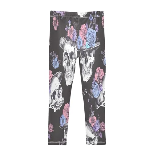 Toddler Girls Leggings Printed Yoga Pants Leggings Skulls with Floral Hats for Kids2