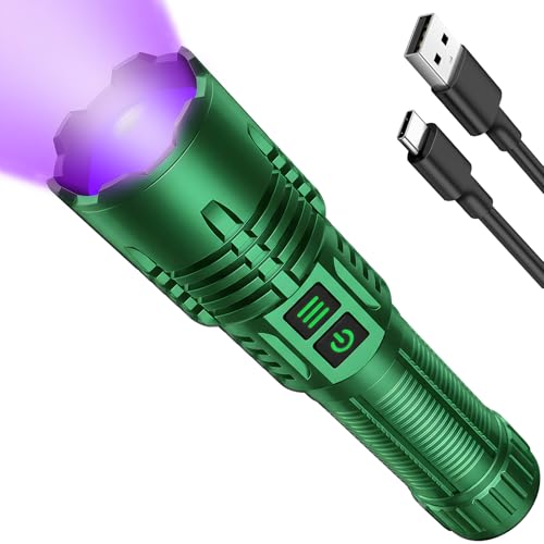 Hoxida Powerful Blacklight Flashlights for Pet Urine Detection, UV Blacklight&High Lumens Flashlight Rechargeable, Zoomable Waterproof Tactical LED UV Flashlight for Resin Curing, Scorpion, Camping