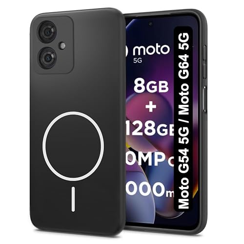 Image of TELECASE Silicone Back Cover Case for Motorola Moto G64 5G / Motorola Moto G54 5G | Soft Micro-Fibre Lining Inside | Magsafe Print On Back Side Camera Protection Bump | Shockproof Case (Black)