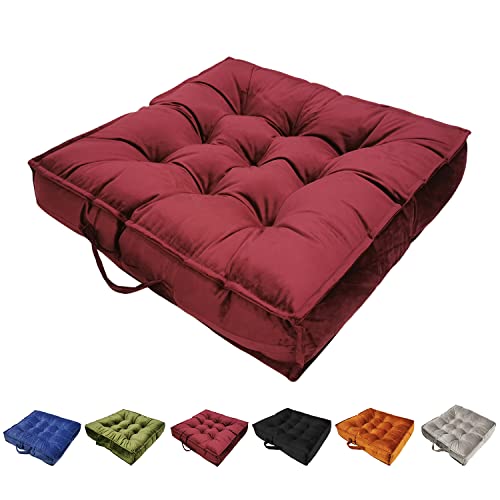 Tesosy Cojín Suelo Cuadrado 55 x 55 x 10 cm, Almohada de Suelo, Terciopelo - Ideal para Sillas, Bancos, Palets, Suelos - Uso Interior y Exterior (Rojo), Fabricado en España Cover
