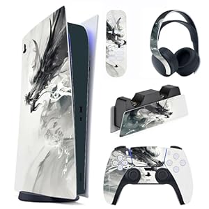 PlayVital Full Set Skin Decal for ps5 Console Digital Edition, Sticker Vinyl Decal Cover for ps5 Controller & Charging Station & Headset & Media Remote – Ink Spirit Dragon