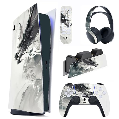 Autocollant de protection pour PS5 anti-rayure avec skin manette et casque motif dragon