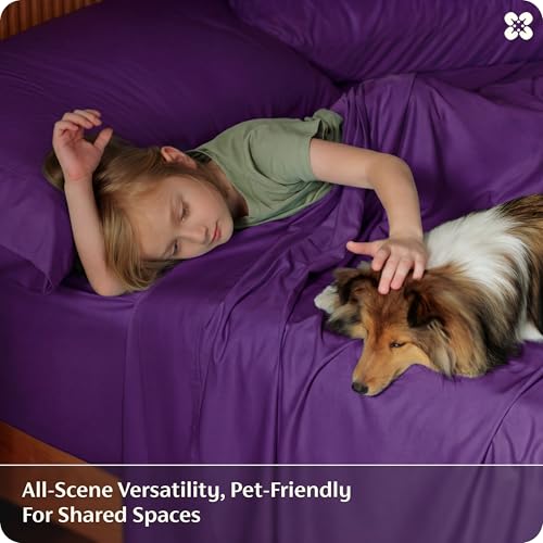 Image of Bedsure King Size Sheets Set, Cooling Sheets for Hot Sleepers, Rayon Derived from Bamboo, PureWoven, Breathable & Soft, Deep Pocket Up to 16 Inches, Hotel Luxury Silky Bedding, Plum