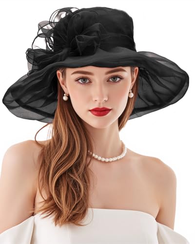 Kentucky-Derby Hats Fascinator Womens 2026 Floral Tea Party Bridal Church Wedding Headwear Black One Size