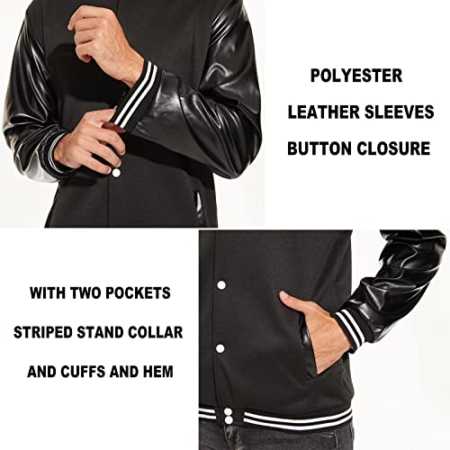 Men's Bomber Jackets Faux Leather Sleeves Varsity Baseball Jacket Vintage College Letterman Jacket Casual Sweatshirt #TOP4
