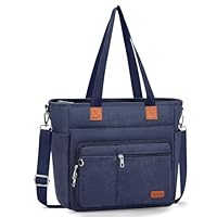 SDYSM Canvas Tote Bags for Women with Zipper Water Resistant Work Bag Women Large Shoulder Bag for Travel Teacher Nurse Navy Blue