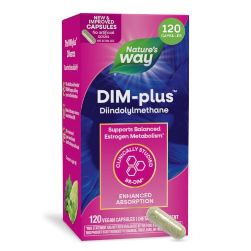 Nature's Way DIM-Plus DIM Supplement, BR-Diindolylmethane 100 mg per 2- Capsules, Supports Balanced Estrogen Metabolism, Prostate Function, and Premenstrual Breast Comfort*, 120 Vegan Capsules