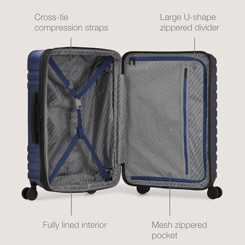 U.S. Traveler Boren Polycarbonate Hardside Rugged Travel Suitcase Luggage with 8 Spinner Wheels, Aluminum Handle, Navy, Checked-Large 30-Inch - Image 3