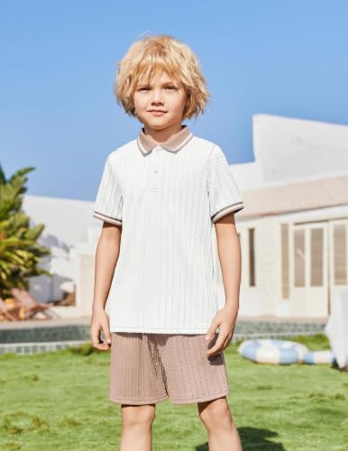 Image of Arshiner Boys 2 Piece Outfits Button Polo Shirt & Elastic Shorts 4-13 Years