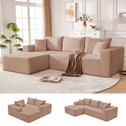 Image of Mangodan 110 inch Cloud Sectional Couch, Modular Sectional Sofa for Living Room, Boneless Sofa with Deep Seat, Comfy Fluffy Couch with L-Shaped Chaise, No Assembly Required (Left-Facing Chaise, Camel)