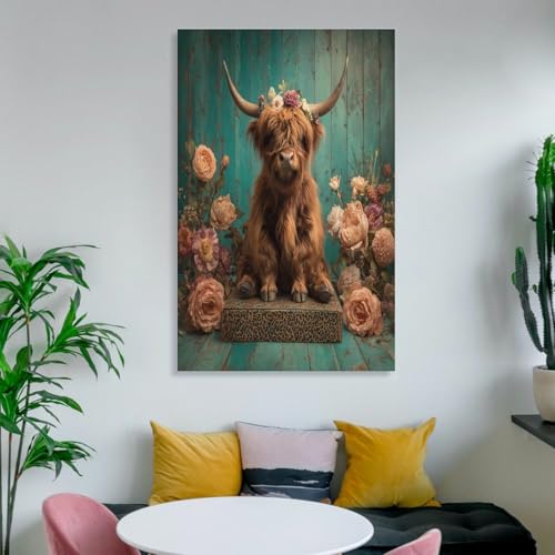 Cuadro para sala y dormitorio de vaca de las tierras altas, lienzo de EUUMKOO 6