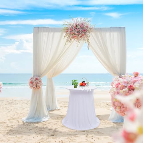 Housse de table extensible blanche nappe cocktail elastique unie pour table ronde haute bar - 6