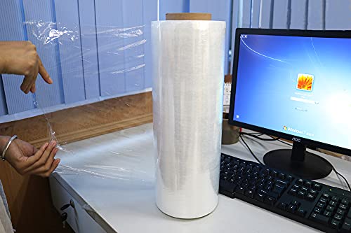 2 Pack 1500Ft Industrial Clear Stretch Wrap Film 70 Gauge 15" With 3Inch Plastic Rolling Handle For Pallet Wrap, Durable Self-Adhering Packing, Moving, Packaging, Heavy Duty Shrink Film, Bomei Pack #TOP2