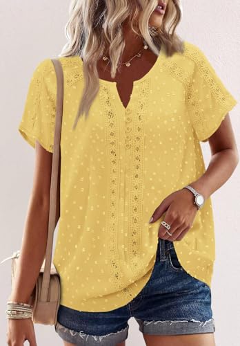 BETTE BOUTIK Women Summer Shirts Short Sleeve V Neck Tops Fashion Casual Blouses2