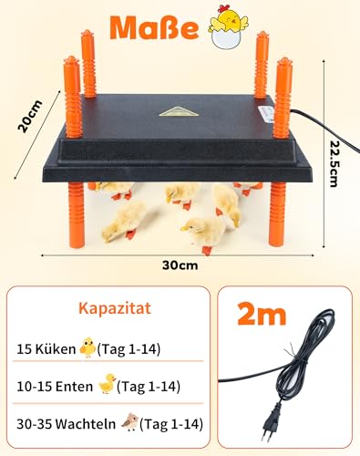 Wärmeplatte Küken Heizplatte 25x30cm Wärmeplatte Hühner Höhenverstellbar Kükenaufzucht Heizung 20W energieeffizienter als Wärmelampe Kunstglucke für Küken Enten Wachteln