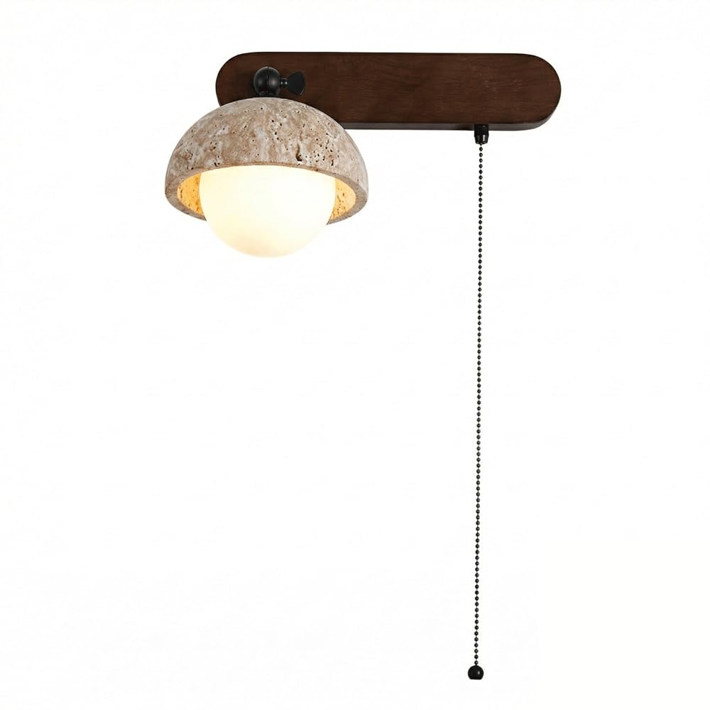 Aplique de pared de travertino natural y madera maciza giratorio