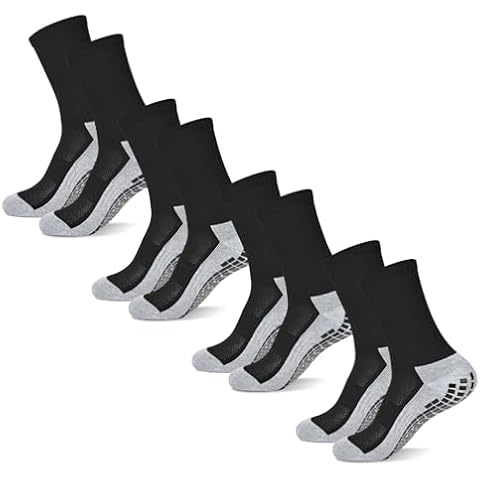 Finerview Men Grip Soccer Socks, Anti Slip Non Slip Grip Pads Athletic Sports Crew Socks Cover
