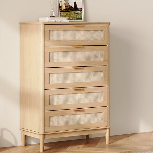 LINSY HOME Rattan Dresser for Bedroom with 5 Drawers, 46
