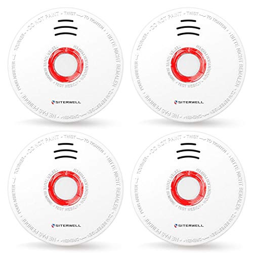 SITERWELL 4 Packs Photoelectric Smoke Detector & Alarm, Battery-Operated(Not Hardwired) Smoke and Fire