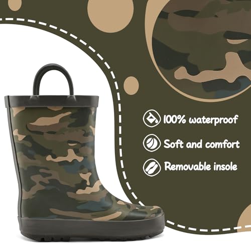 Image of mysoft Kid Rain Boots Toddler Rubber Waterproof Boot Boy Girl with Handle | Pull on, Slip Resistant