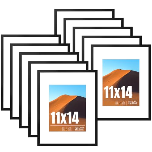 Image of LaVie Home 11x14 Picture Frame Black Set of 10, Display 8x10 with Mat or 11 x 14 Without Mat Picture, Photo Frame Collage for Wall Gallery or Table Deco, Hanging or Tabletop Display