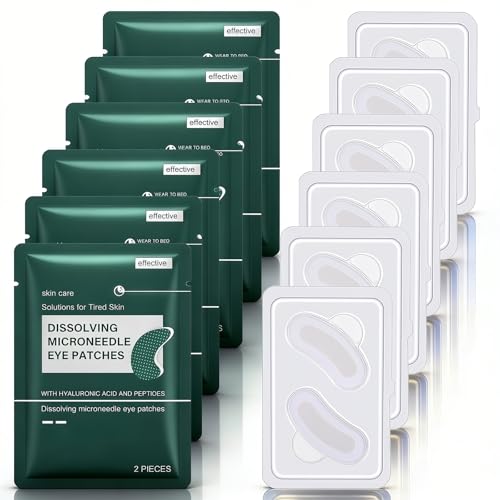 Nano Microneedle Eye Patches Pack of 6 - Dissolving Hydrating Gel Masks with Hyaluronic Acid for Dark Circles Puffy Eyes & Fine Lines