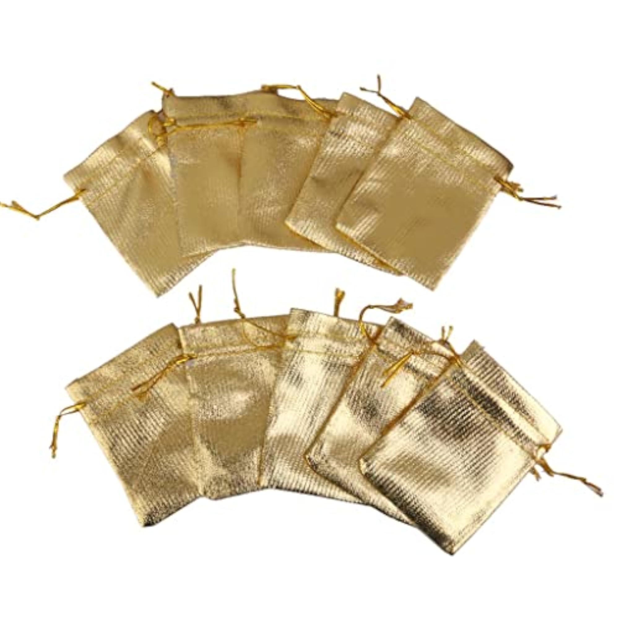 10pcs Gold Organza Drawstring Jewelry Pouches