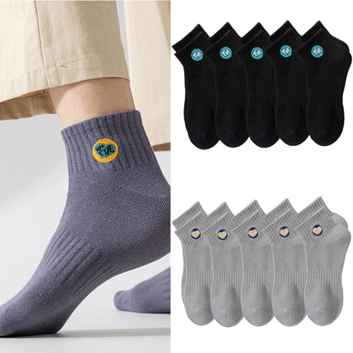 Socks,5 Pairs Mens Sport Athletic Letter Embroidery Cotton Ankle Socks Moisture Wicking Breathable Short Tube Socks2