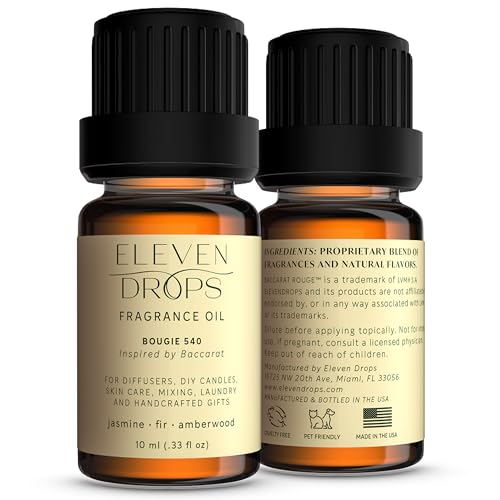 Eleven Drops Bougie 540 Diffuser Oil – Premium Fragrance Oil with Radiant Amber & Jasmine Notes – Elegant Aroma for Cold Air Diffusers, Home, Office, Candle Making, Pet Friendly, 10ml Glass Bottle