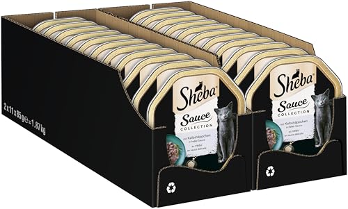 SHEBA Schale Nassfutter für Katzen Sauce Collection mit Kalbshäppchen in Heller Sauce 2 x 11 x 85g – Ansicht 1