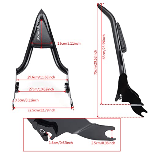 Yolpoco One-Piece Rear Passenger Sissy Bar Backrest Detachable ​For Harley Cvo Road Glide Street Touring Road King 2009-2021（22 Inches） #TOP2