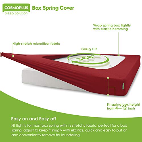 Cosmoplus Box Spring Cover Full/Full Xl Size,Premium Elastic Wrap Around,Alternative For Bed Skirt,Extremely Stretchy,Wrinke Resistant,Fits Box Springs Up To 12”,Burgundy #TOP1