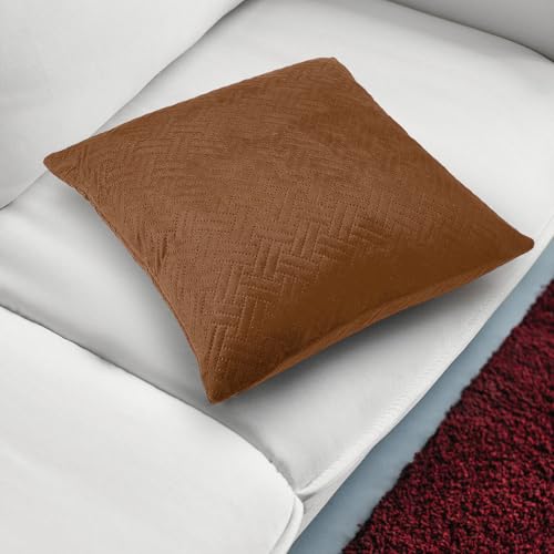 Image of Encasa XO Velvet Cushion Covers, No Inserts, Set of 2, Orange | 20 inchx20 inch | Both Side Fabric | Hidden Zipper Closure | Solid Color | Fade & Shrink Resistant | Machine Washable