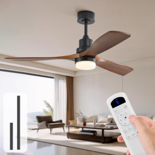 Image of Sofucor 52 Inch Ceiling Fans with Lights and Remote, Low Profile Ceiling Fan with Light Dimmable /Timer, Modern Flush Mount Ceiling Fan 6-Speed Reversible DC Motor for Bedroom Living room Outdoor