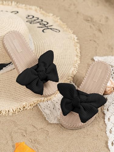 Image of GORGLITTER Girl's Sandals Summer Cute Fashion Trendy Beach Vacation Slides Sandals Bow Braided Slip on Dress Sandals